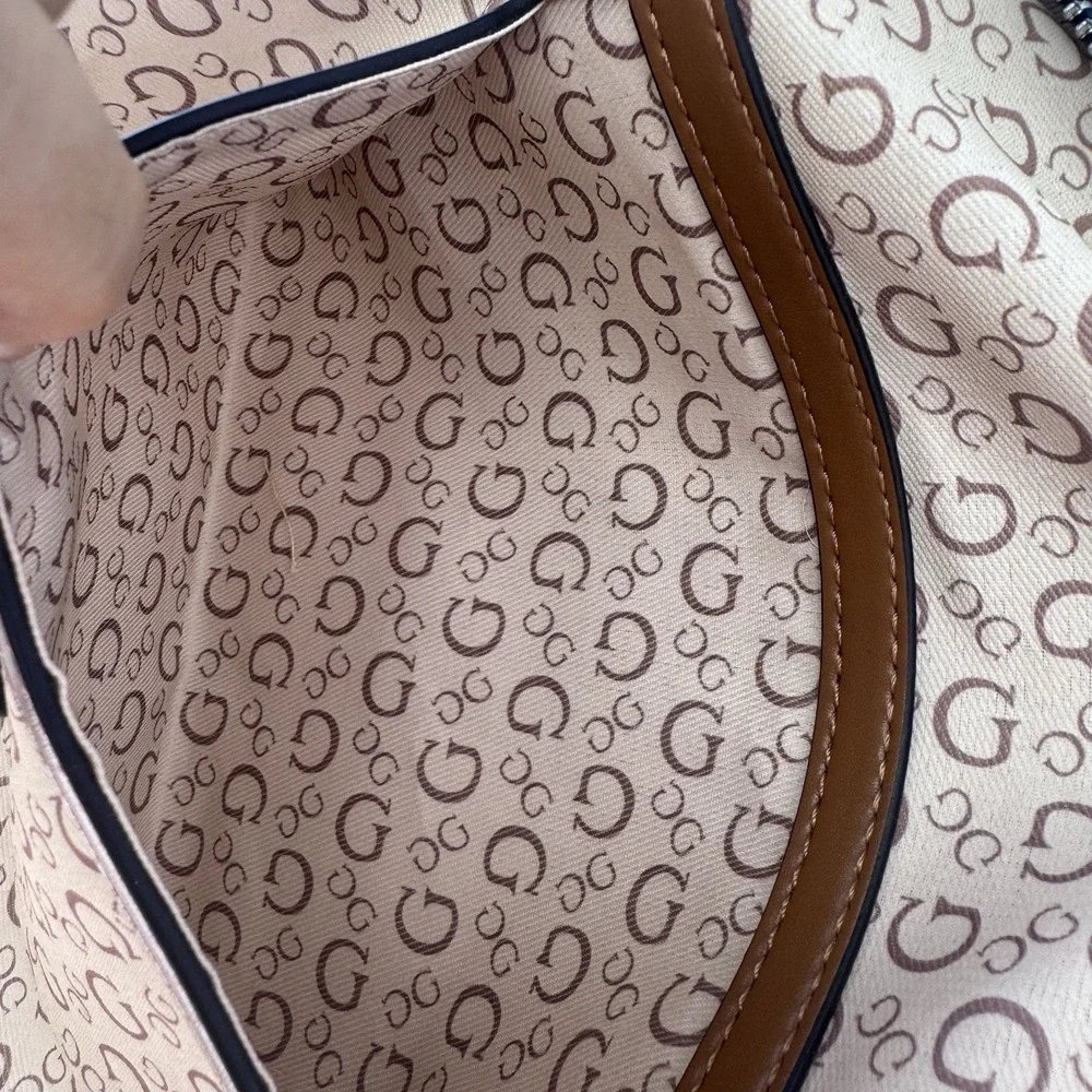 Guess Hobo Shoulder Bag Denim Blue Print Satchel Wells W/ Small Zip Card Pouch